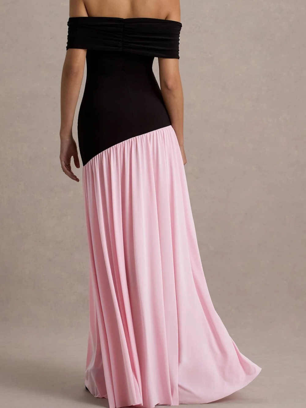 Club London Off-Shoulder Two-Tone Evening Gown - Black & Light Pink - Picture 2 of 4
